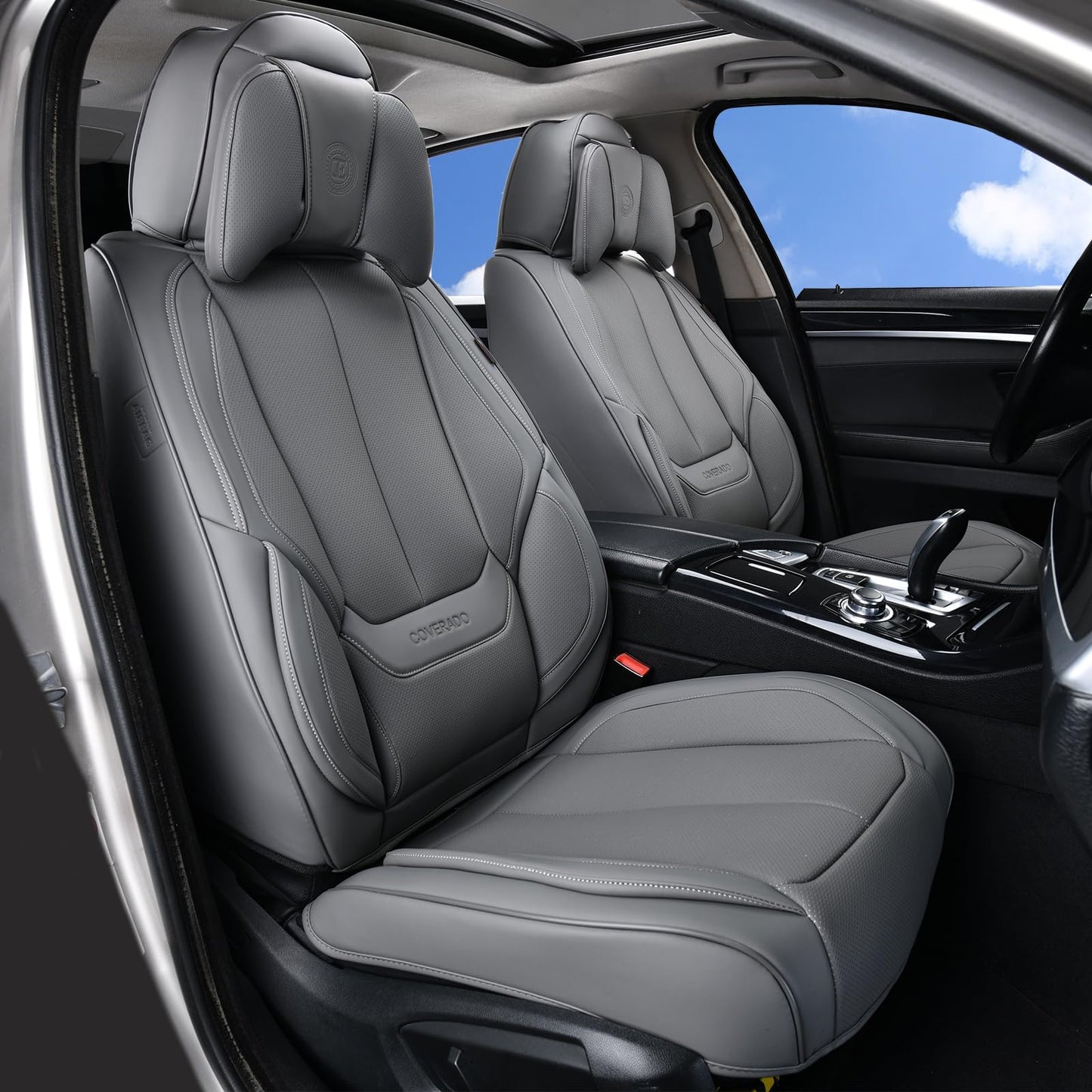 Coverado Car Seat Covers, Seat Covers for Cars, Waterproof Leather Auto Seat Protectors, Leather Car Seat Cushion, Car Interiors Accessories Universal Fit for Most Cars