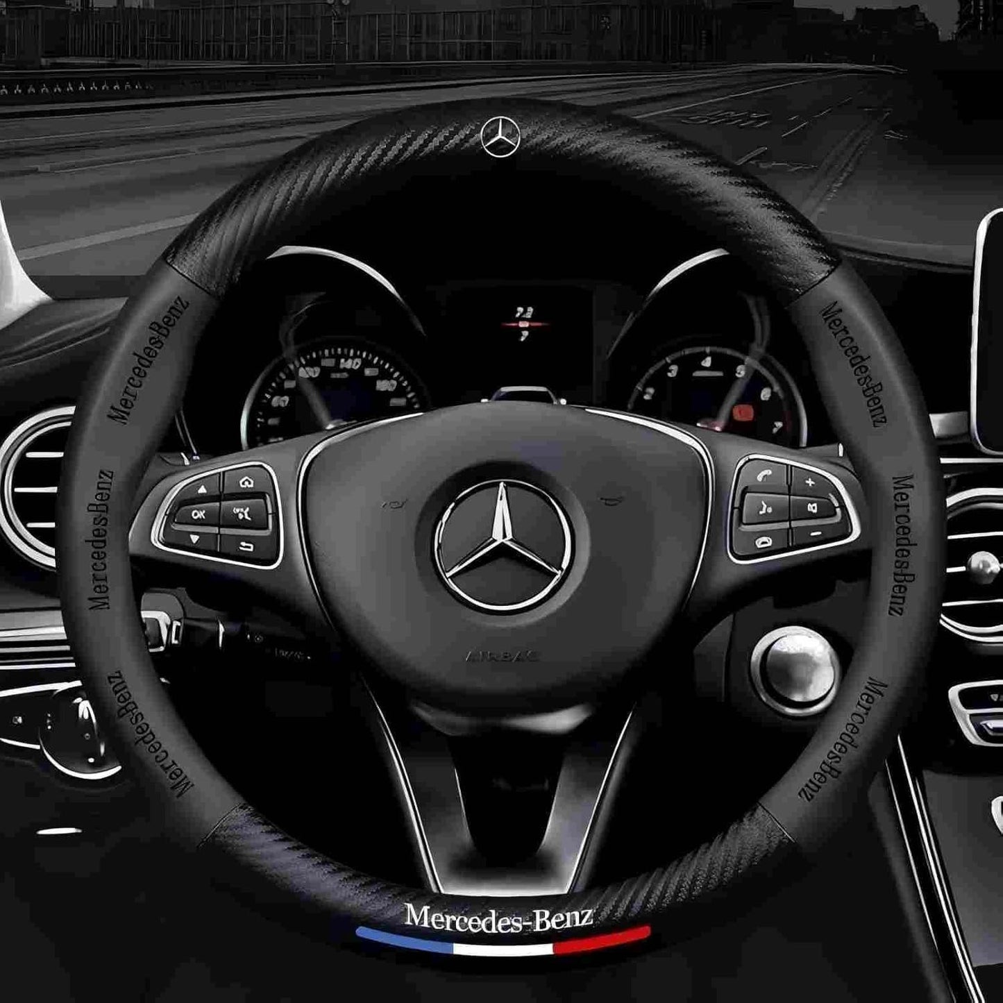 Nappa Leather Steering Wheel Cover with Carbon Texture