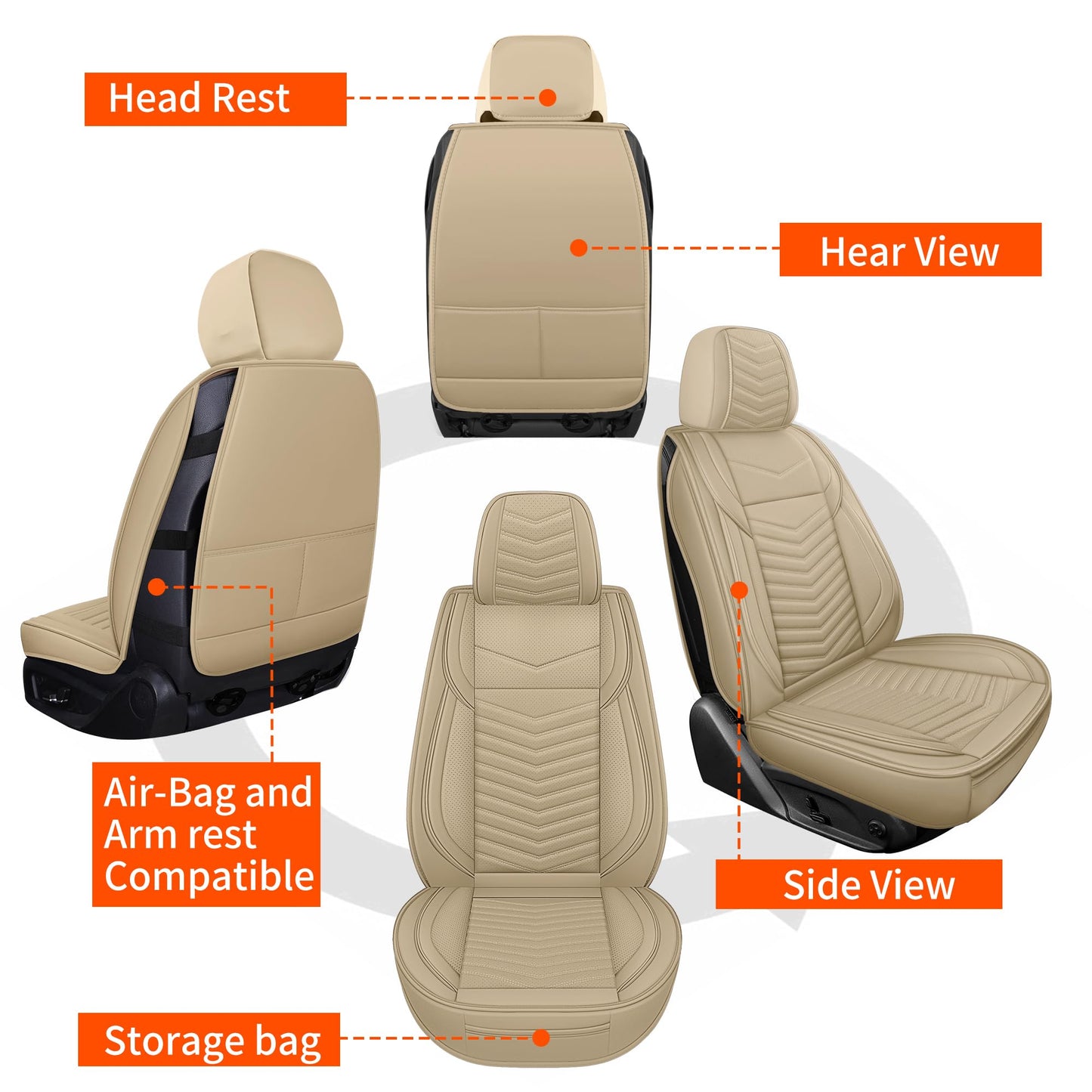 HChengkikz Nappa Leather Car Seat Covers Full Set, Waterproof Seat Cushion, Universal Automotive Seat Covers Fit for SUV Truck Pick-up Sedan