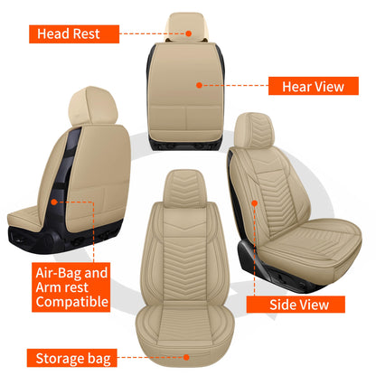 HChengkikz Nappa Leather Car Seat Covers Full Set, Waterproof Seat Cushion, Universal Automotive Seat Covers Fit for SUV Truck Pick-up Sedan