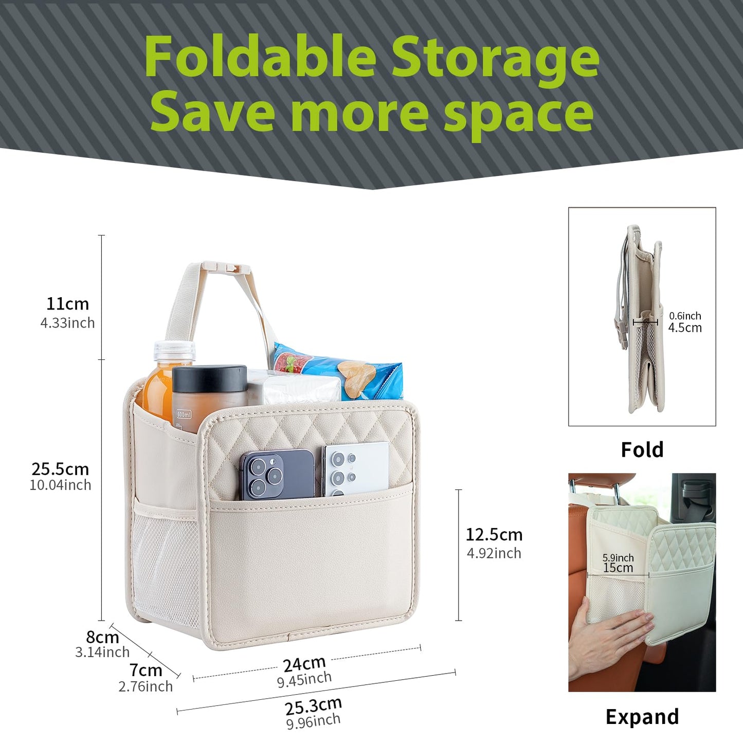 Multi-Pocket Car Seat Back Organizer with Bottle Holder