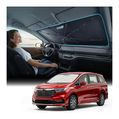 [Upgraded] Nmoiss Windshield Sun Shade Umbrella - [Vinyl Coating Heat Shield] Protect Car from Sun Rays & Heat Damage Keep Cool and Protect Interior, Spring Structure Edge