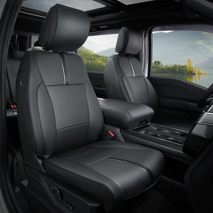 DiffCar for Ford F150 Seat Covers 2015-2022 2023 2024 2025, Leather Pickup Truck Seat Covers Custom Fit for F-150 SuperCrew/Crew Cab(XL XLT) Waterproof Car Accessories Black