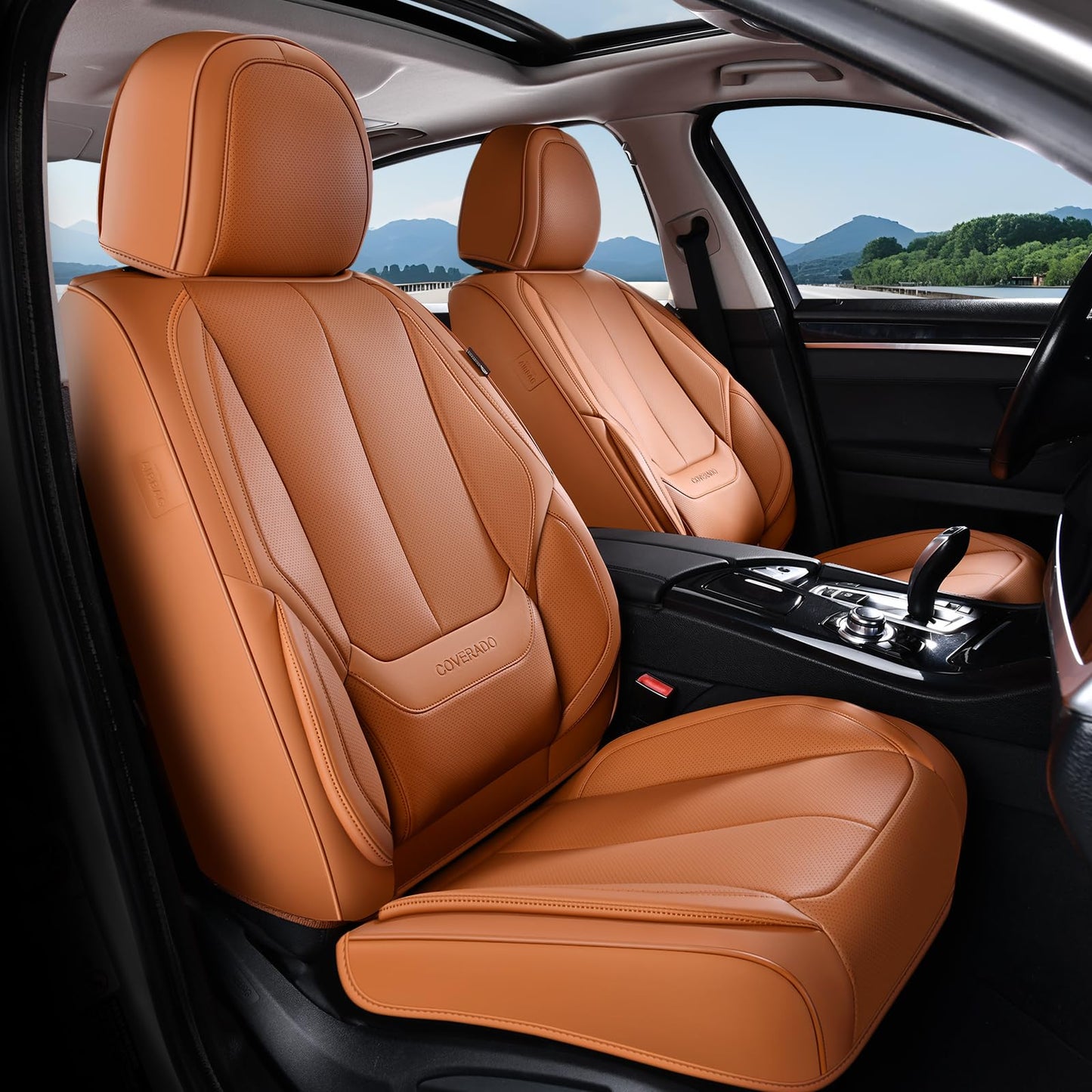 Coverado Car Seat Covers, Seat Covers for Cars, Waterproof Leather Auto Seat Protectors, Leather Car Seat Cushion, Car Interiors Accessories Universal Fit for Most Cars