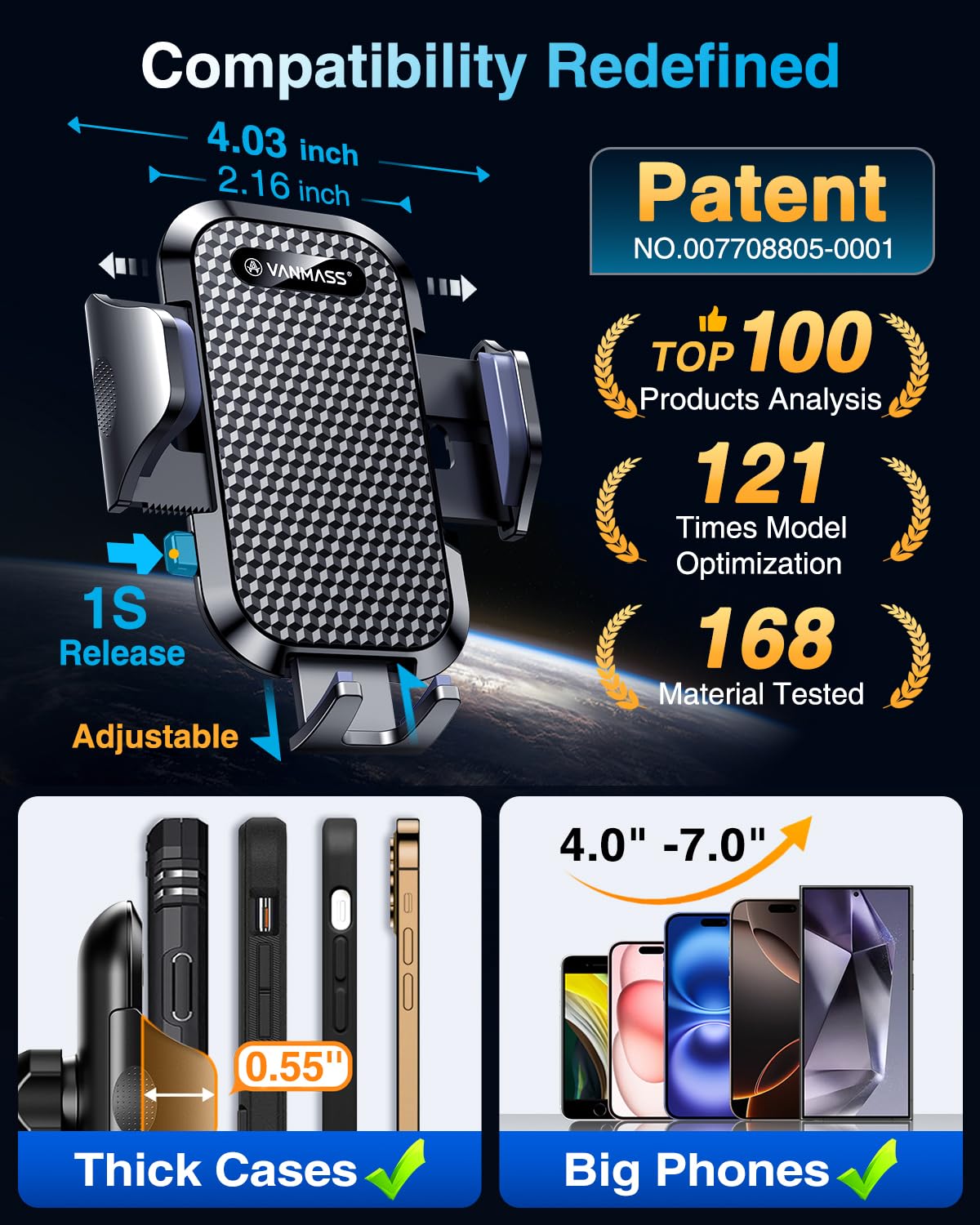 Adjustable Car Phone Holder for Dashboard & Windshield