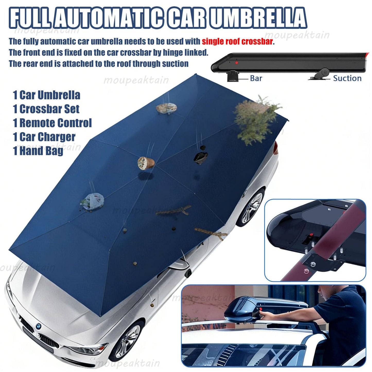 Fully Automatic Car Tent Umbrella – Remote Control Car Roof Top Canopy with Storage Box, Car Cover Tent Car Parasol Umbrella for Sedan & SUV, Heat-Blocking UV Protection