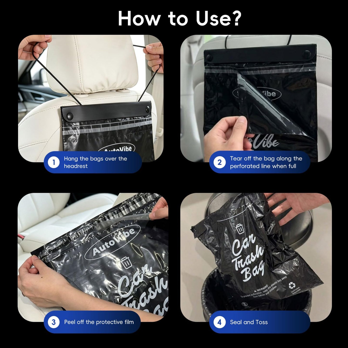 Hanging Recycled Disposable Car Trash Bags 50–100 Pack