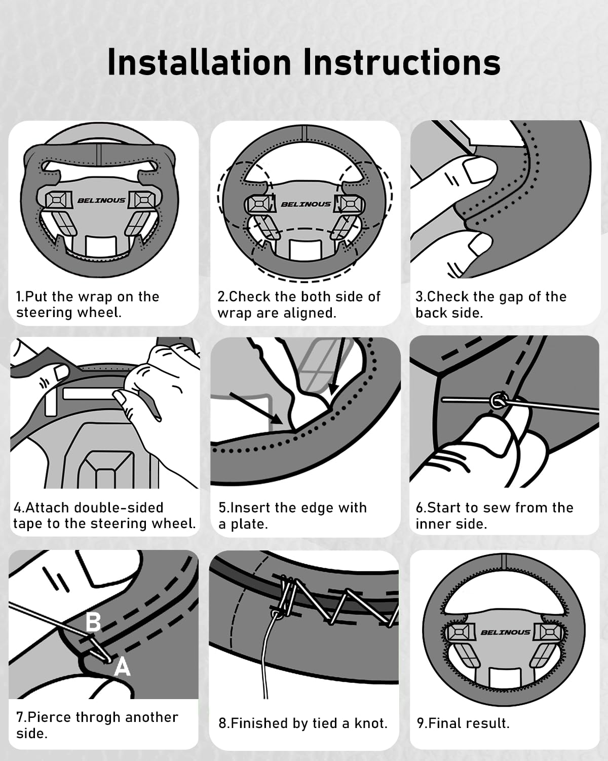 Lace-Up Leather Steering Wheel Cover with Custom Fit
