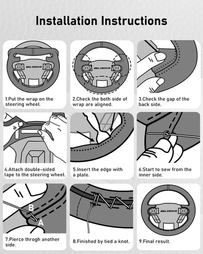 Lace-Up Leather Steering Wheel Cover with Custom Fit