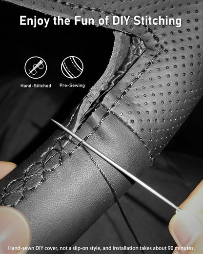 Lace-Up Leather Steering Wheel Cover with Custom Fit