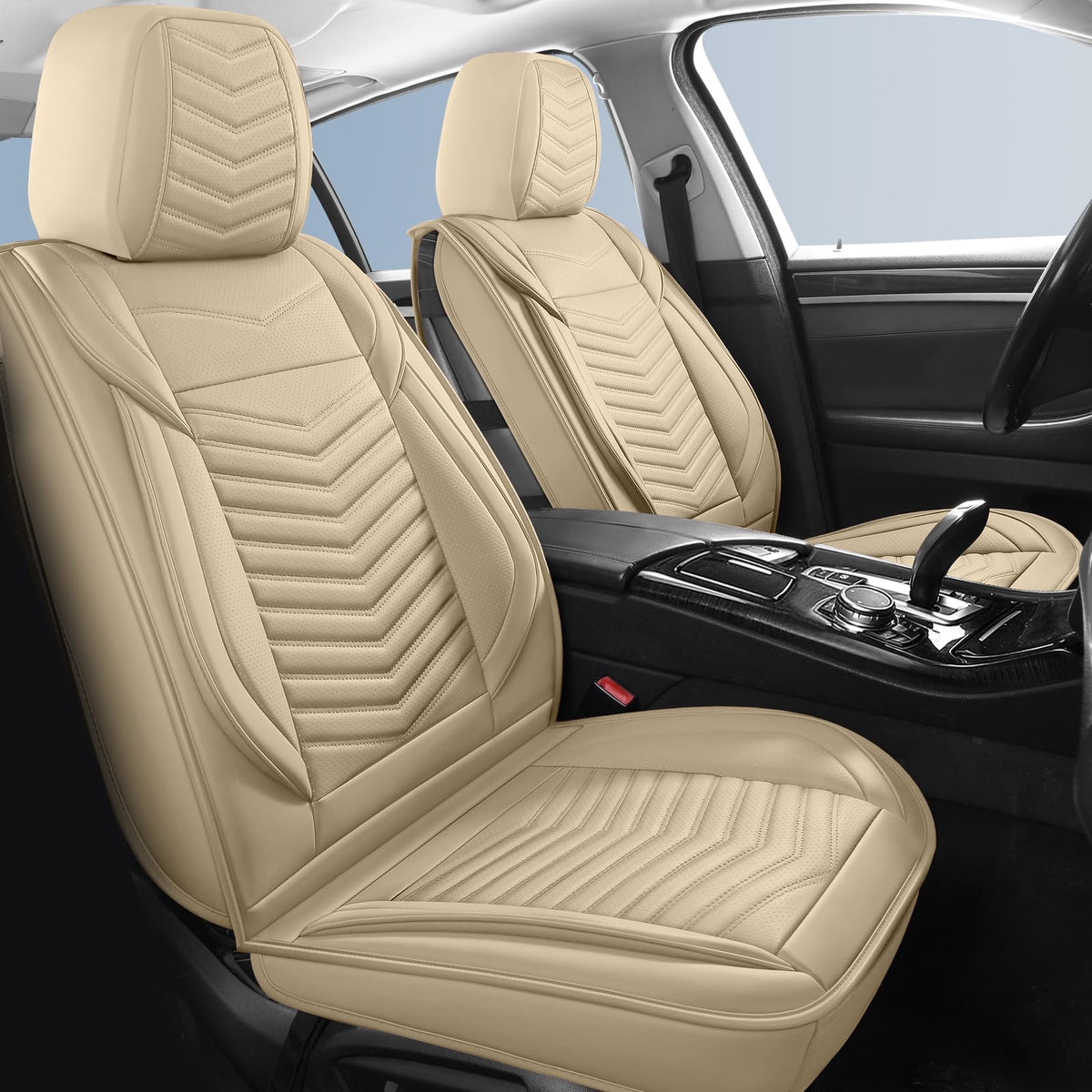 HChengkikz Nappa Leather Car Seat Covers Full Set, Waterproof Seat Cushion, Universal Automotive Seat Covers Fit for SUV Truck Pick-up Sedan