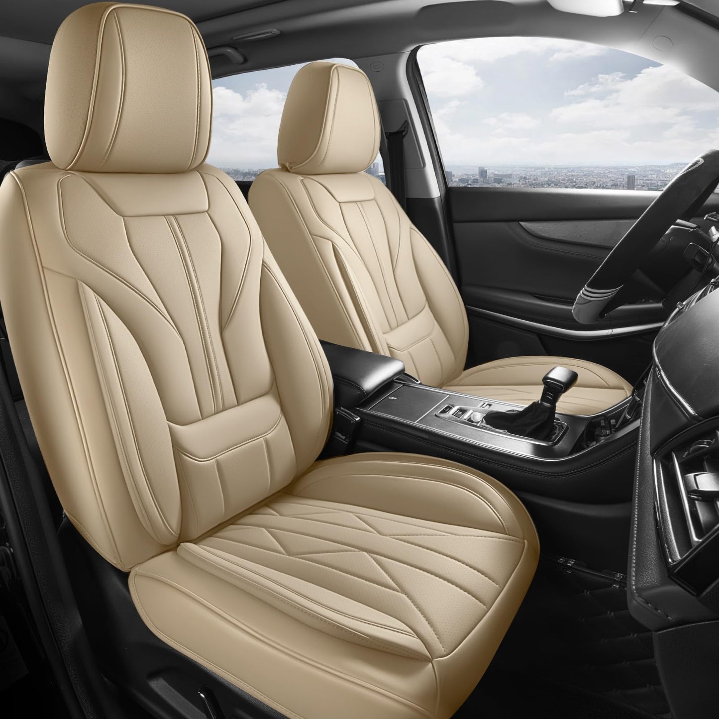 HChengkikz Nappa Leather Car Seat Covers Full Set, Waterproof Seat Cushion, Universal Automotive Seat Covers Fit for SUV Truck Pick-up Sedan