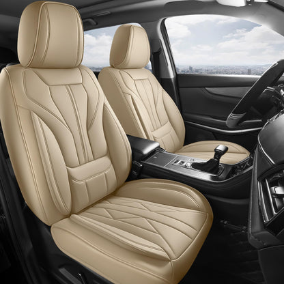 HChengkikz Nappa Leather Car Seat Covers Full Set, Waterproof Seat Cushion, Universal Automotive Seat Covers Fit for SUV Truck Pick-up Sedan