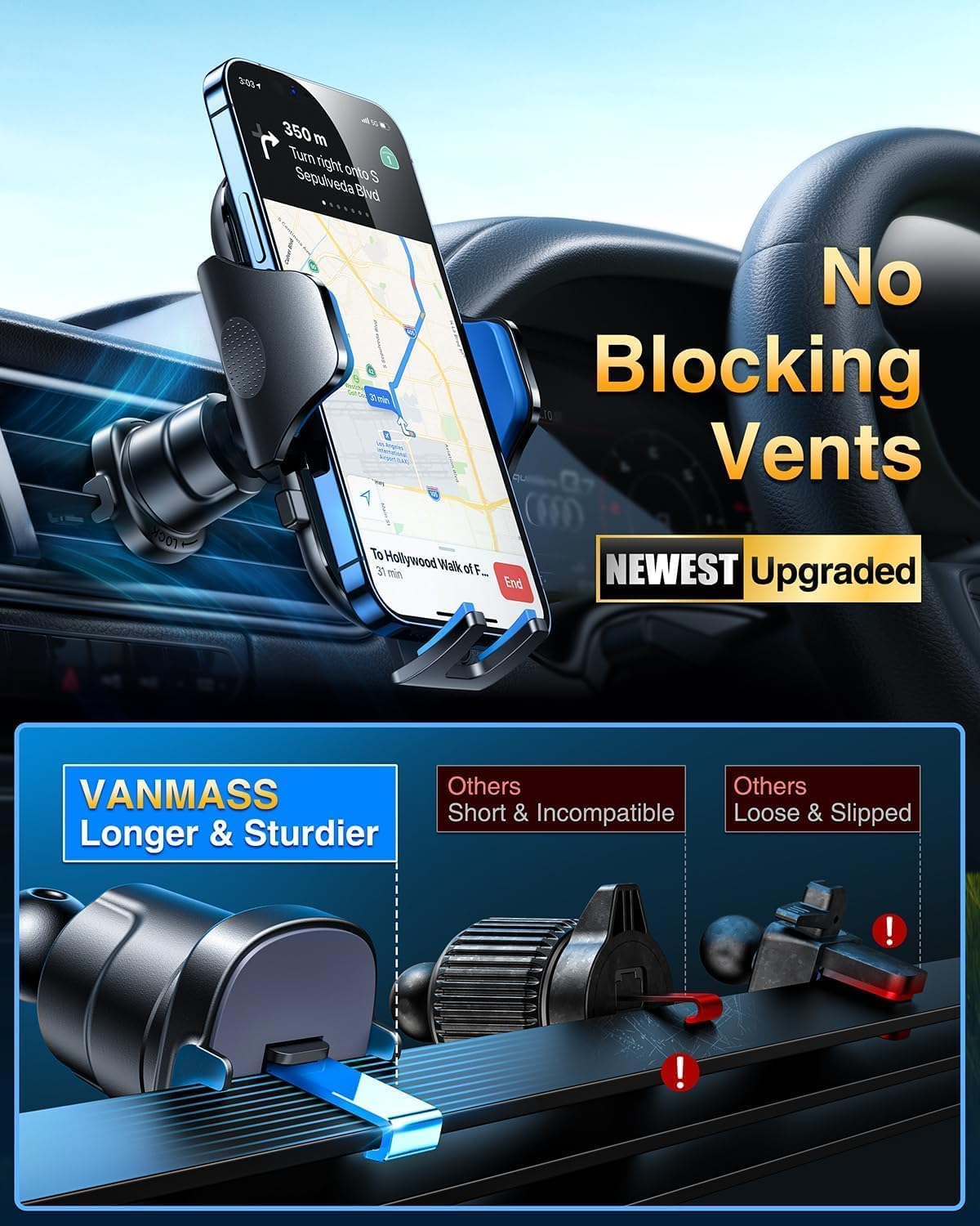 Adjustable Car Phone Holder for Dashboard & Windshield