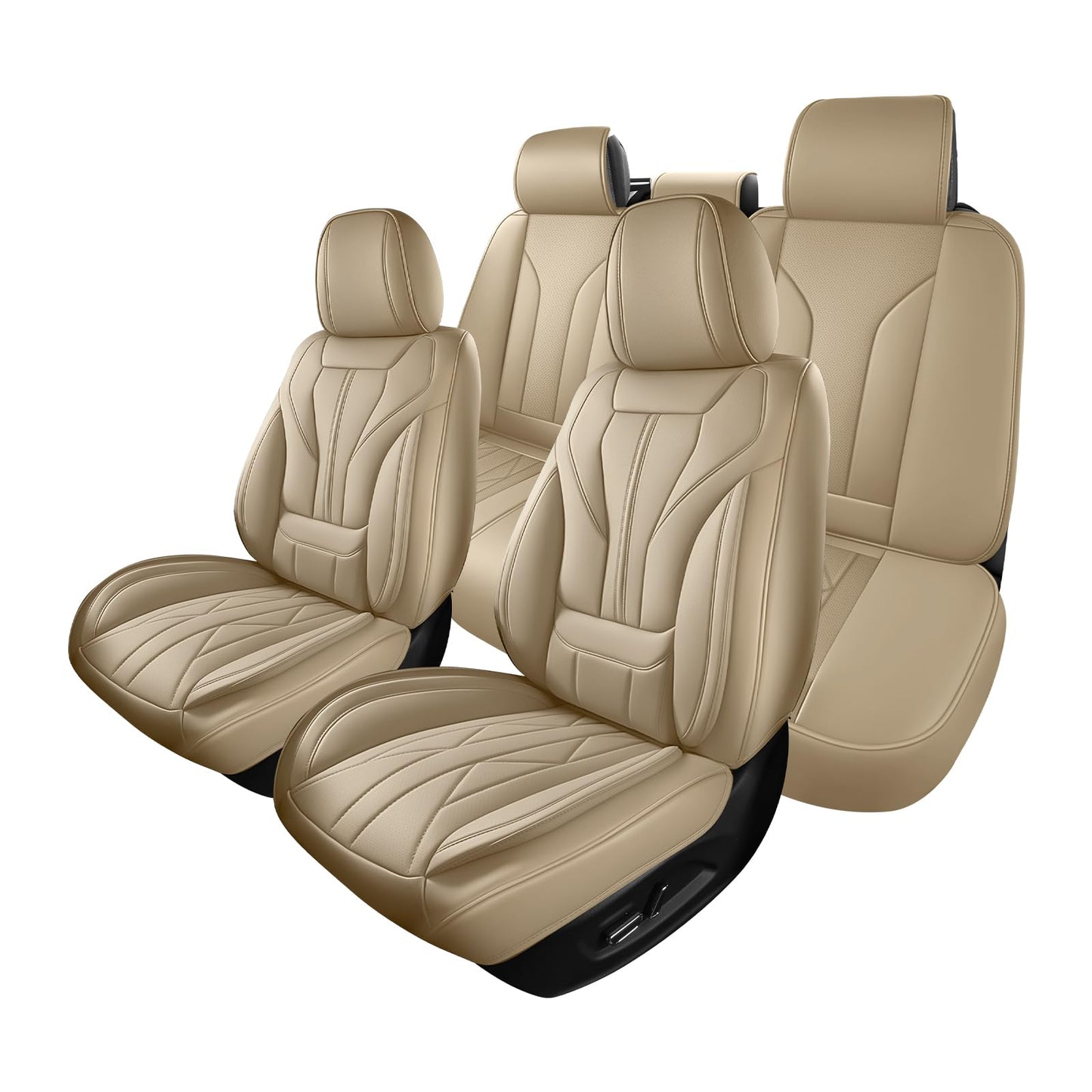 HChengkikz Nappa Leather Car Seat Covers Full Set, Waterproof Seat Cushion, Universal Automotive Seat Covers Fit for SUV Truck Pick-up Sedan