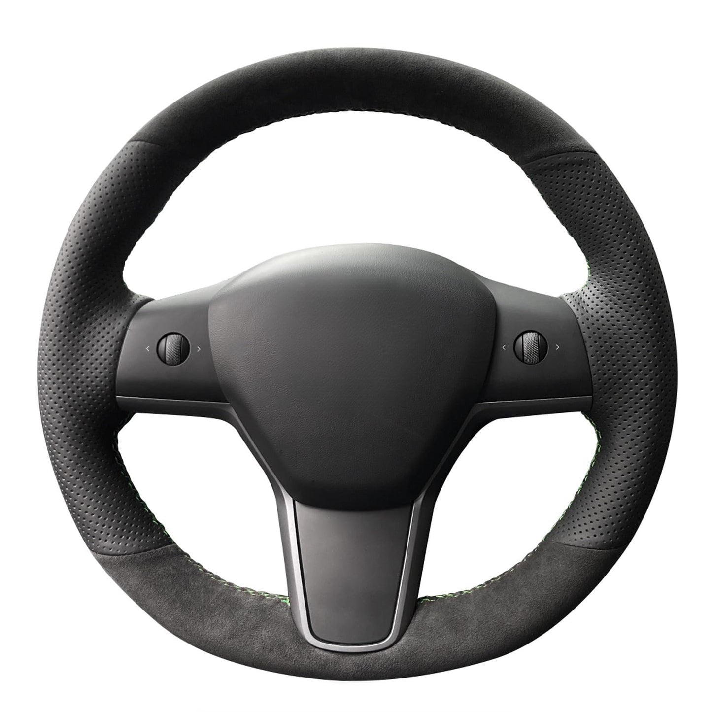 Hand-Stitched White Leather Steering Wheel Cover Wrap