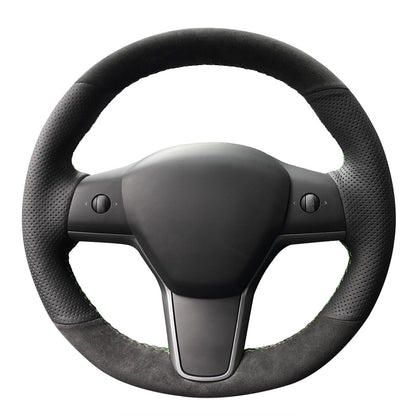 Hand-Stitched White Leather Steering Wheel Cover Wrap