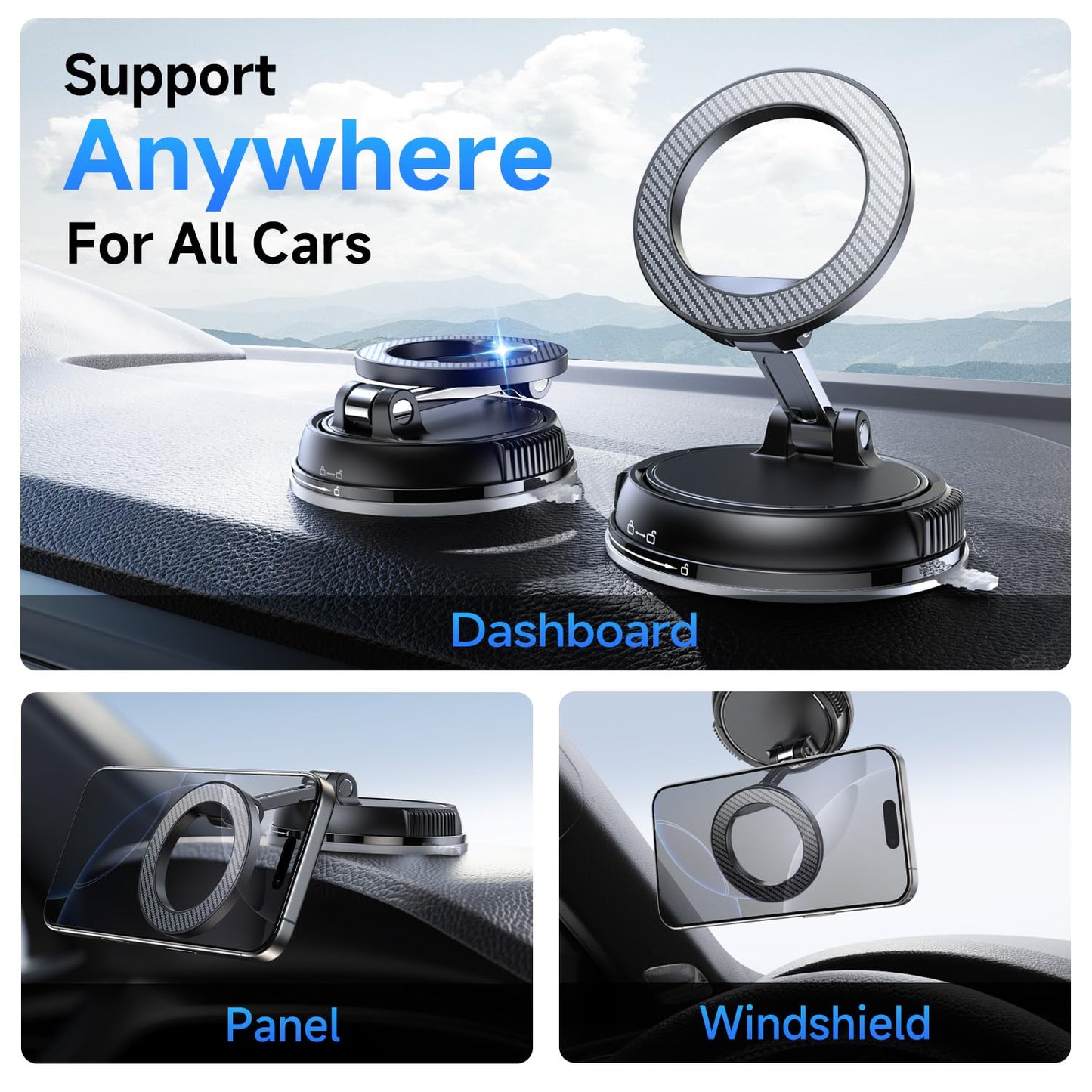 Magnetic Car Phone Mount with Strong Suction Base