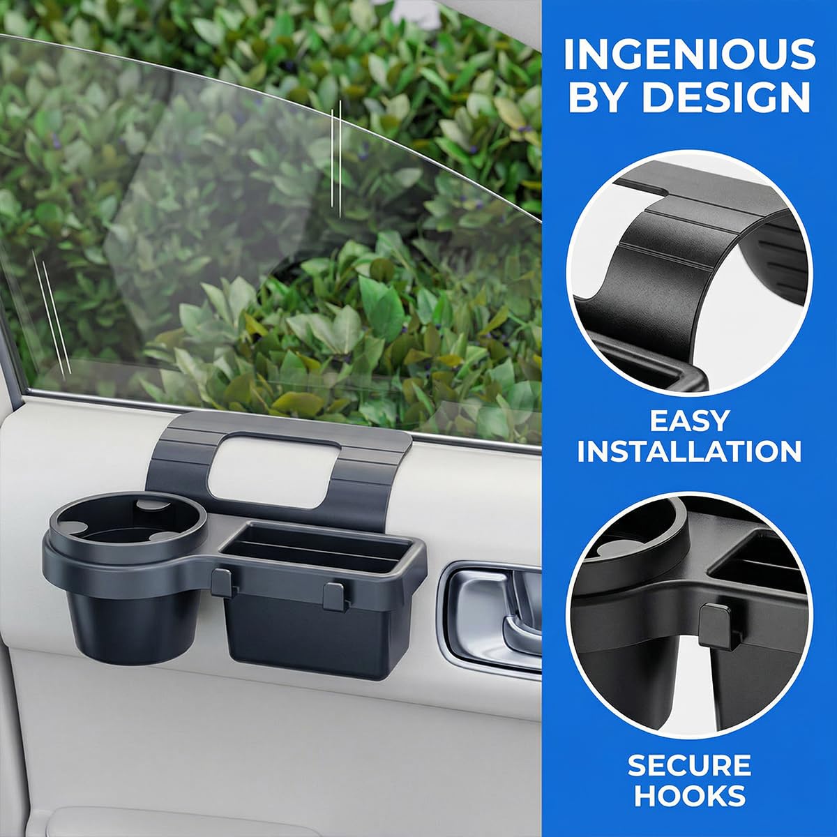 Mandark Car Window Storage Organizer, Multifunctional Vehicle Window Mount Storage Rack with Cup Holder Phone Mount, Automotive Interior Door Side Hanging Organizer, Universal Fit
