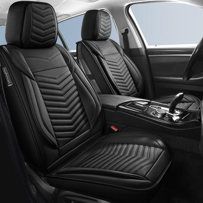 HChengkikz Nappa Leather Car Seat Covers Full Set, Waterproof Seat Cushion, Universal Automotive Seat Covers Fit for SUV Truck Pick-up Sedan