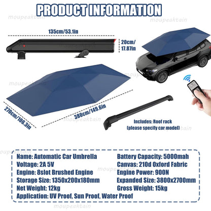 Fully Automatic Car Tent Umbrella – Remote Control Car Roof Top Canopy with Storage Box, Car Cover Tent Car Parasol Umbrella for Sedan & SUV, Heat-Blocking UV Protection