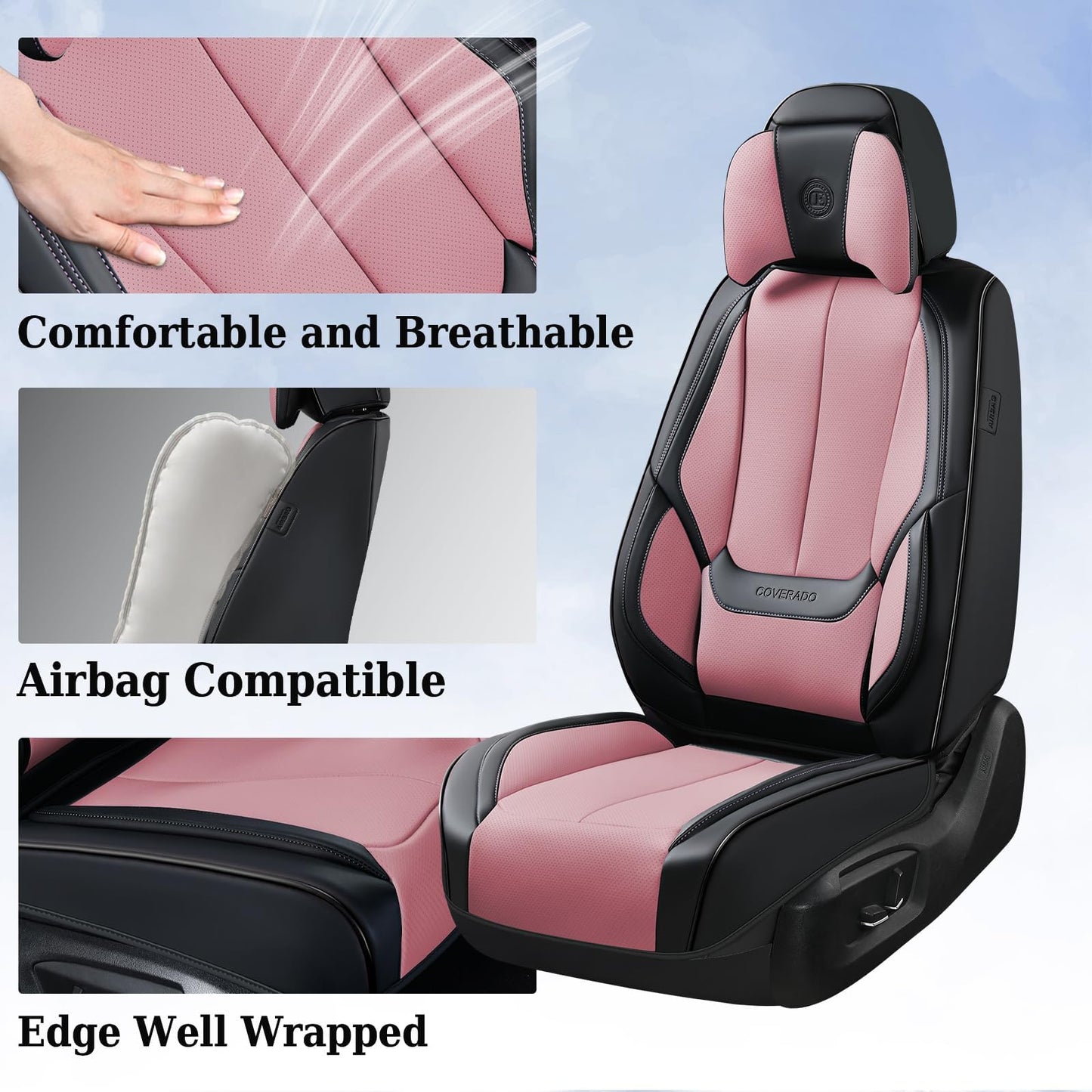 Coverado Car Seat Covers, Seat Covers for Cars, Waterproof Leather Auto Seat Protectors, Leather Car Seat Cushion, Car Interiors Accessories Universal Fit for Most Cars