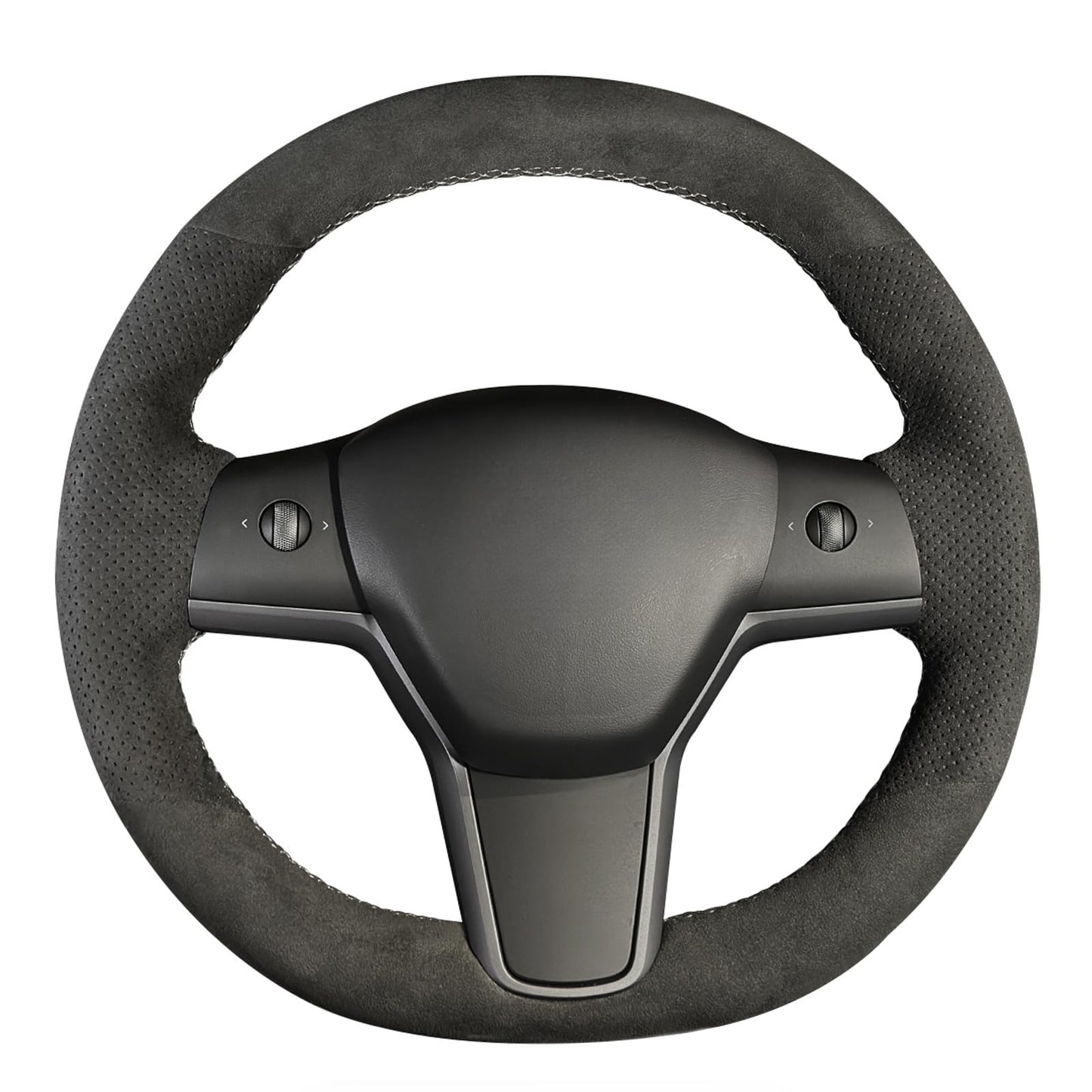 Hand-Stitched White Leather Steering Wheel Cover Wrap