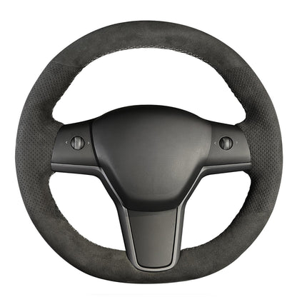 Hand-Stitched White Leather Steering Wheel Cover Wrap
