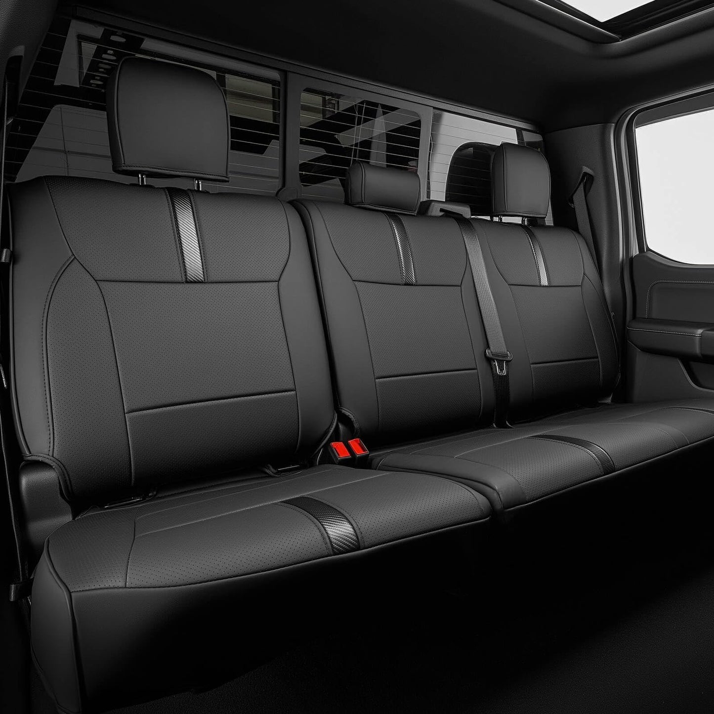DiffCar for Ford F150 Seat Covers 2015-2022 2023 2024 2025, Leather Pickup Truck Seat Covers Custom Fit for F-150 SuperCrew/Crew Cab(XL XLT) Waterproof Car Accessories Black