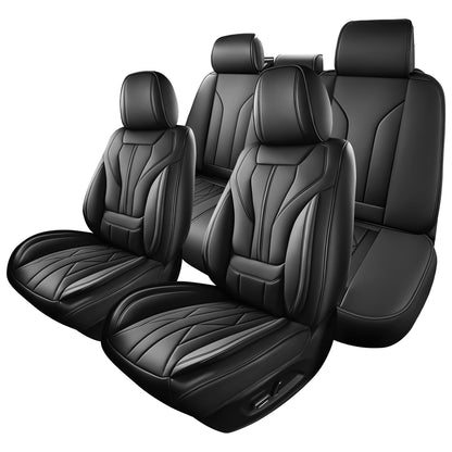 HChengkikz Nappa Leather Car Seat Covers Full Set, Waterproof Seat Cushion, Universal Automotive Seat Covers Fit for SUV Truck Pick-up Sedan