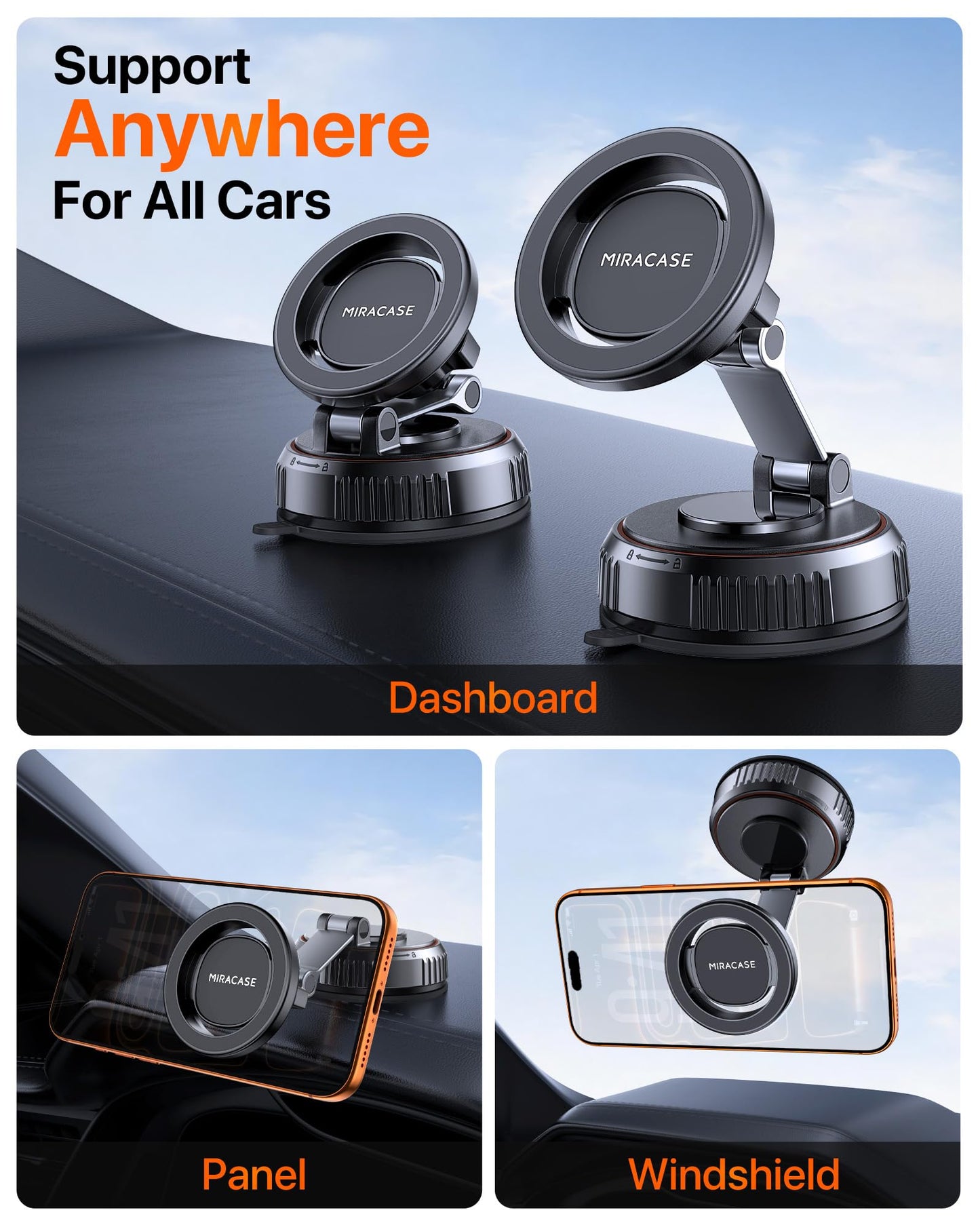 Magnetic Car Phone Mount with Strong Suction Base