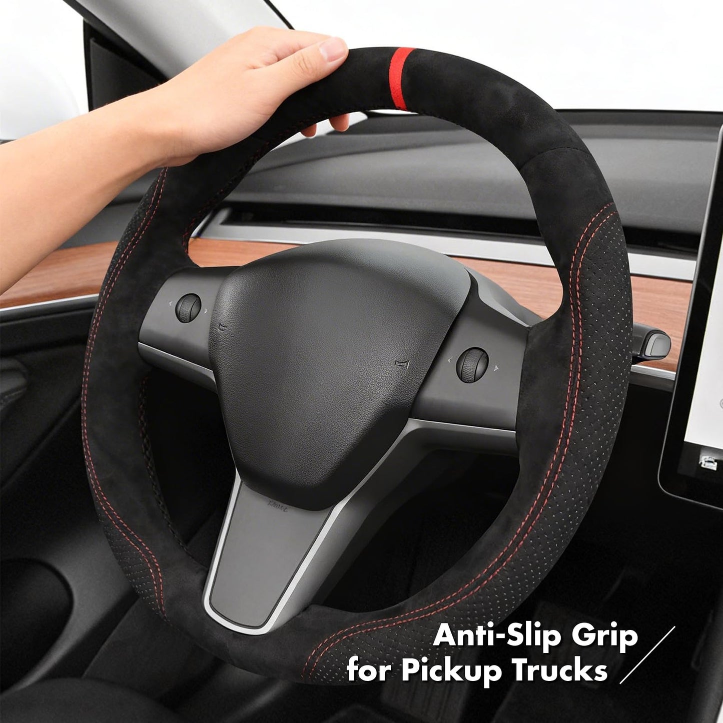 Hand-Stitched Suede Steering Wheel Cover Wrap