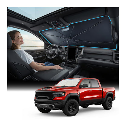 [Upgraded] Nmoiss Windshield Sun Shade Umbrella - [Vinyl Coating Heat Shield] Protect Car from Sun Rays & Heat Damage Keep Cool and Protect Interior, Spring Structure Edge