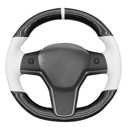 Hand-Stitched White Leather Steering Wheel Cover Wrap