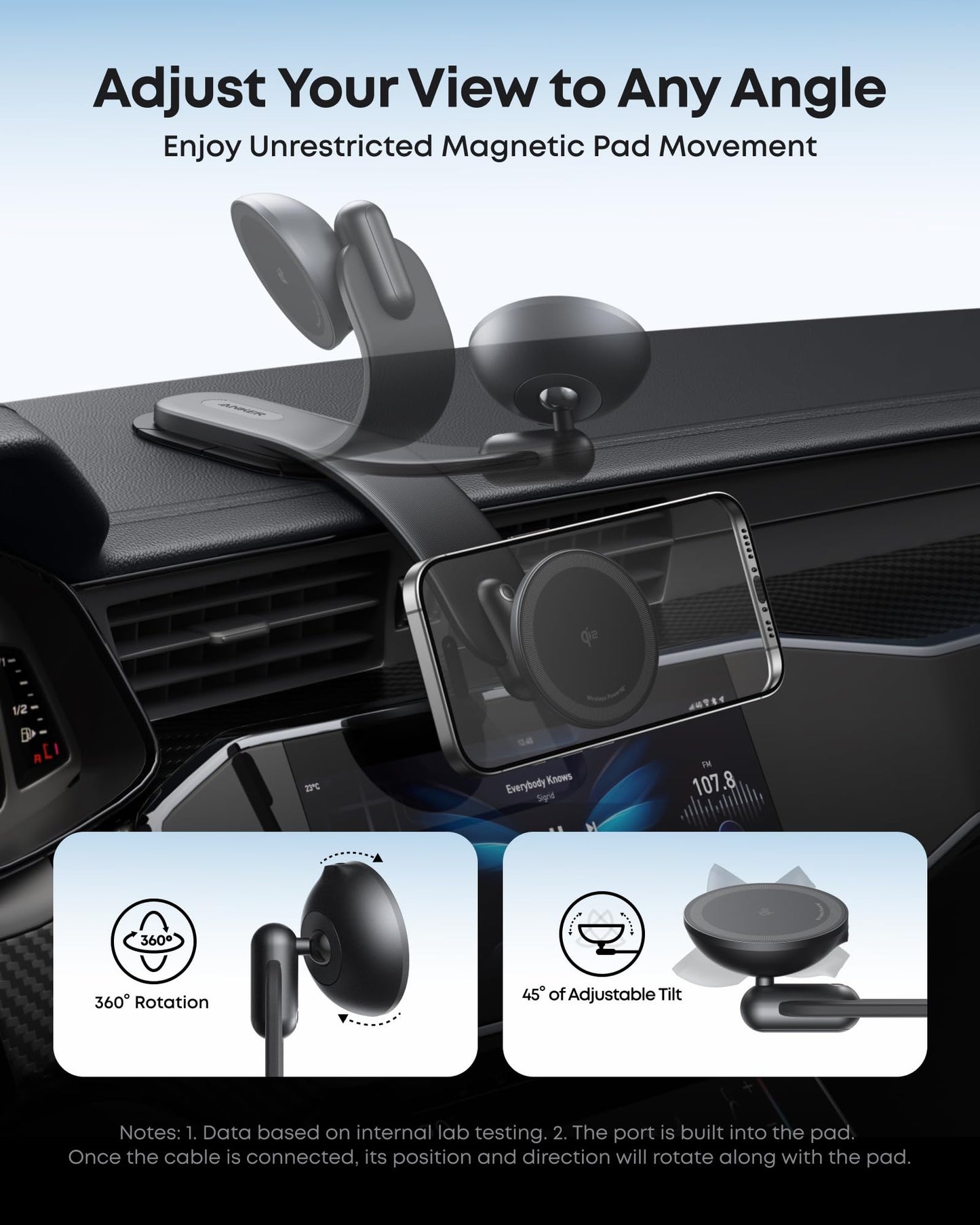 15W Magnetic Wireless Car Charger with Alloy Mount