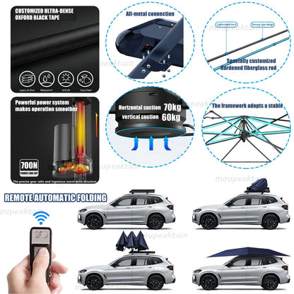 Fully Automatic Car Tent Umbrella – Remote Control Car Roof Top Canopy with Storage Box, Car Cover Tent Car Parasol Umbrella for Sedan & SUV, Heat-Blocking UV Protection