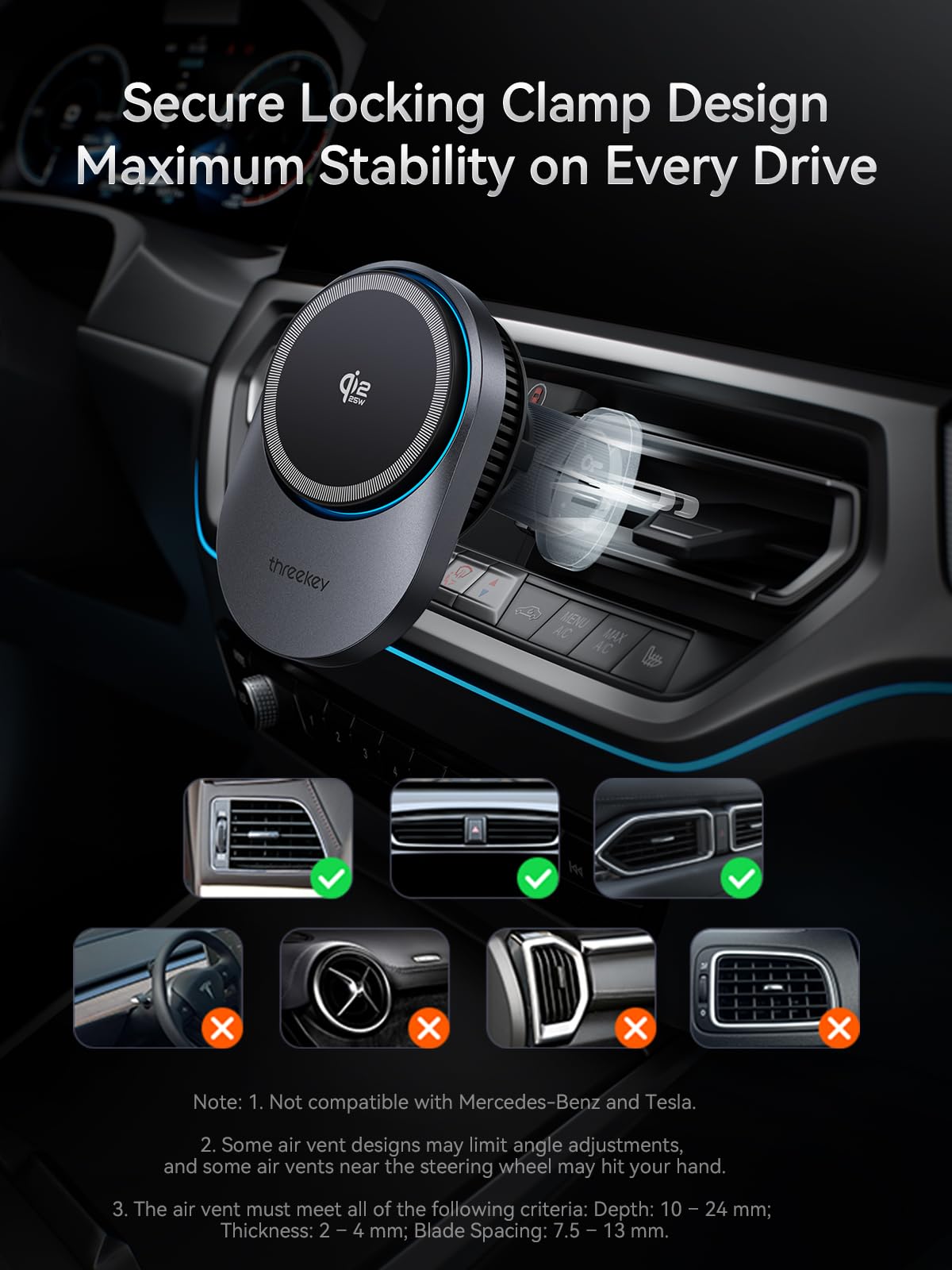 Magnetic Car Phone Mount with Wireless Charging