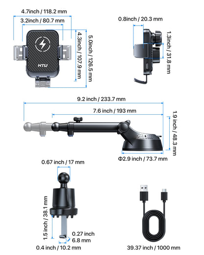 15W Fast Charging Auto-Clamping Wireless Car Mount