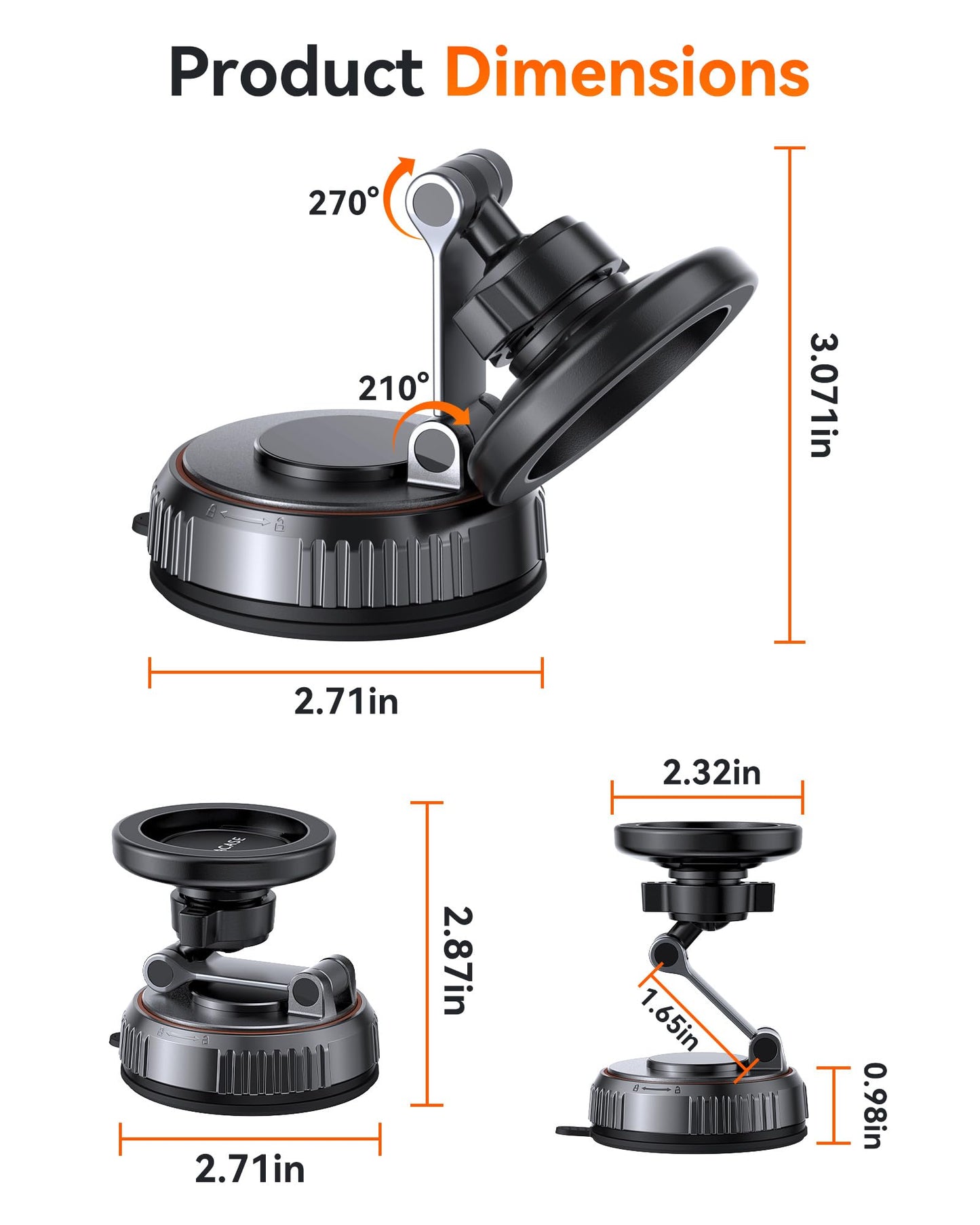 Magnetic Car Phone Mount with Strong Suction Base