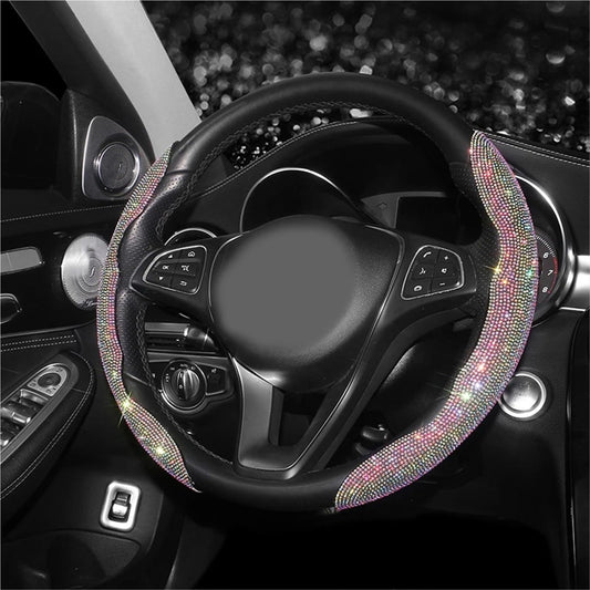Car Steering Wheel Cover Car Steering Wheel Cover Diamond Protector Set Breathable Anti-Slip Accessories Universal Bling for Girls Women(Pink)