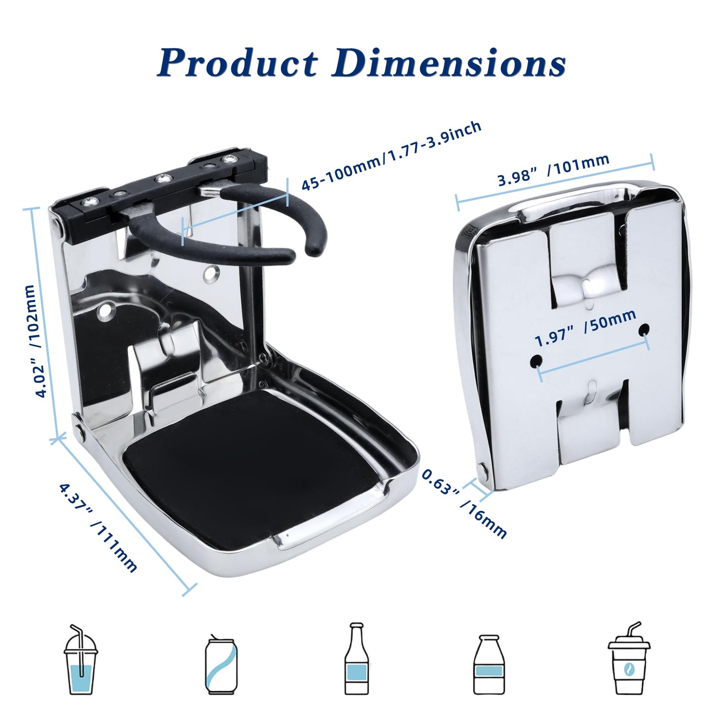 YANYUCB 304 Stainless Steel Adjustable Folding Cup Holder,Boat Drink Cup Holder,Folding Wall Car Desk Cup Holders for Trucks,RVs,Vans,Boats,Campers,Caravans