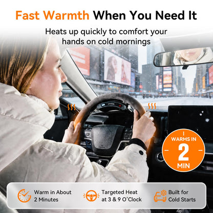 Cordless Heated Suede Steering Wheel Cover 14.5–15 Inch