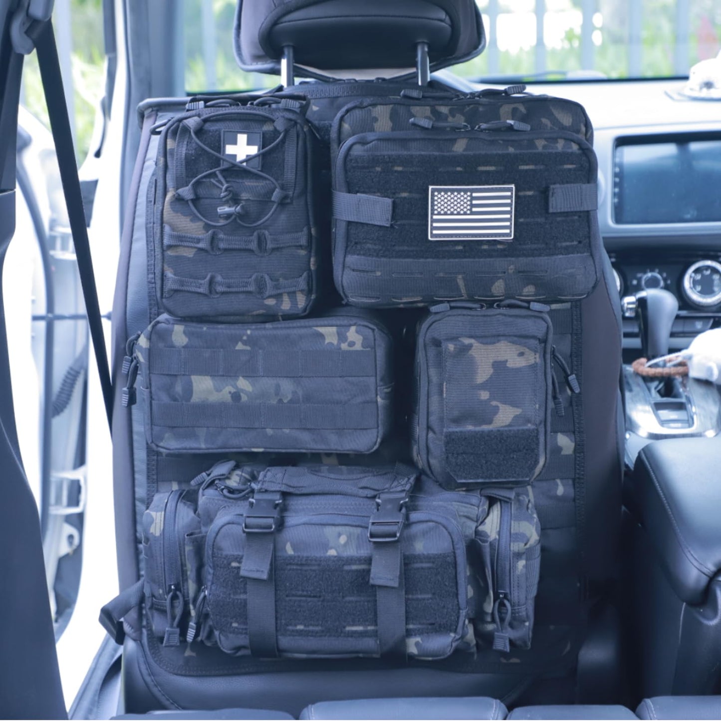 Tactical Car Seat Back Organizer with 5 Detachable Pouches