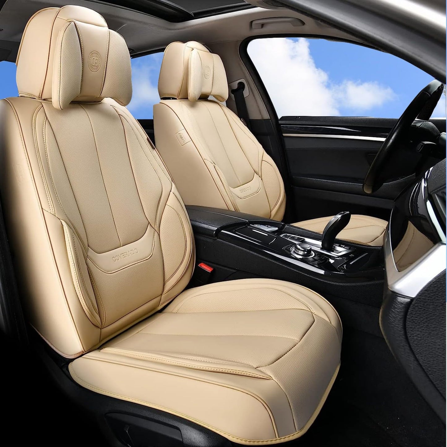 Coverado Car Seat Covers, Seat Covers for Cars, Waterproof Leather Auto Seat Protectors, Leather Car Seat Cushion, Car Interiors Accessories Universal Fit for Most Cars