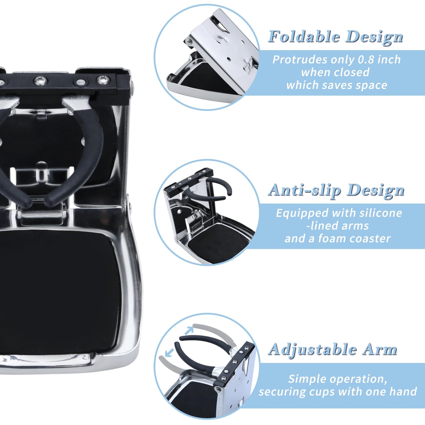 YANYUCB 304 Stainless Steel Adjustable Folding Cup Holder,Boat Drink Cup Holder,Folding Wall Car Desk Cup Holders for Trucks,RVs,Vans,Boats,Campers,Caravans