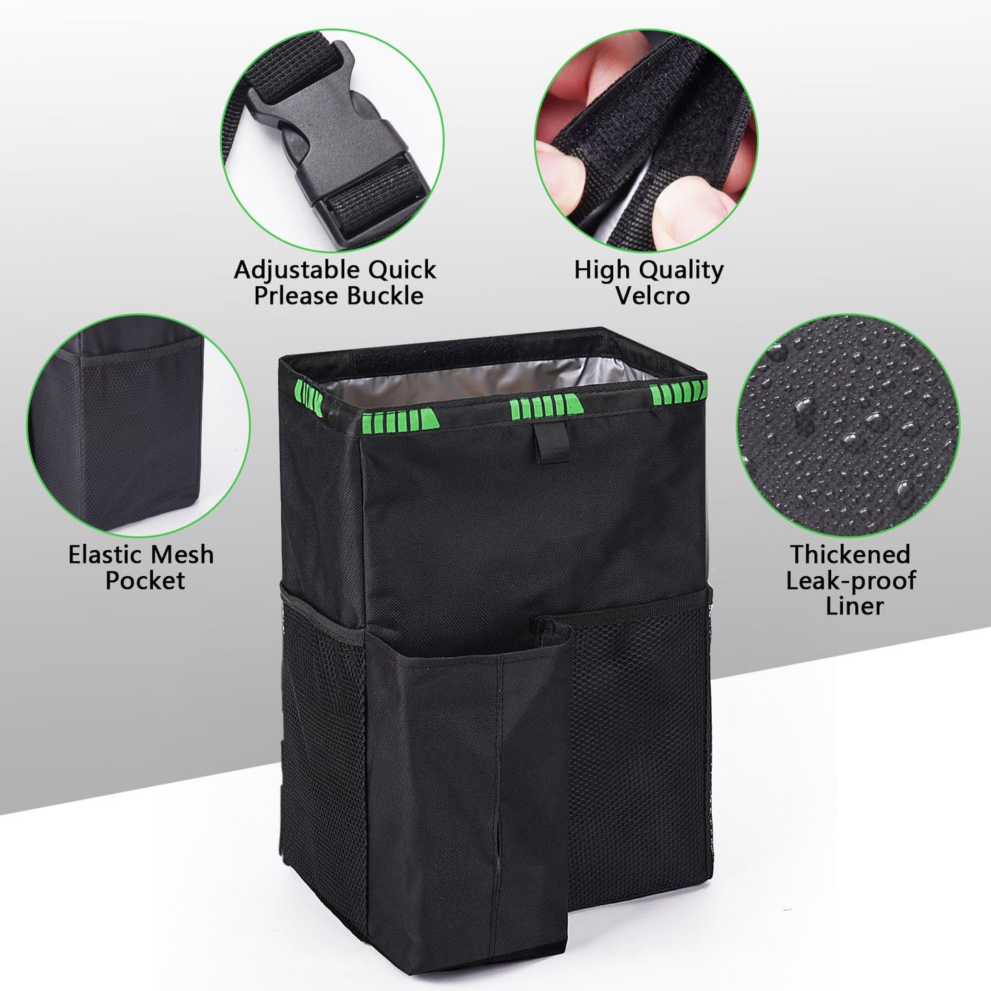 Leakproof Mini Car Trash Can with Lid & Cup Holder Fit