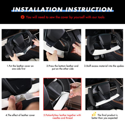 Hand-Stitched White Leather Steering Wheel Cover Wrap