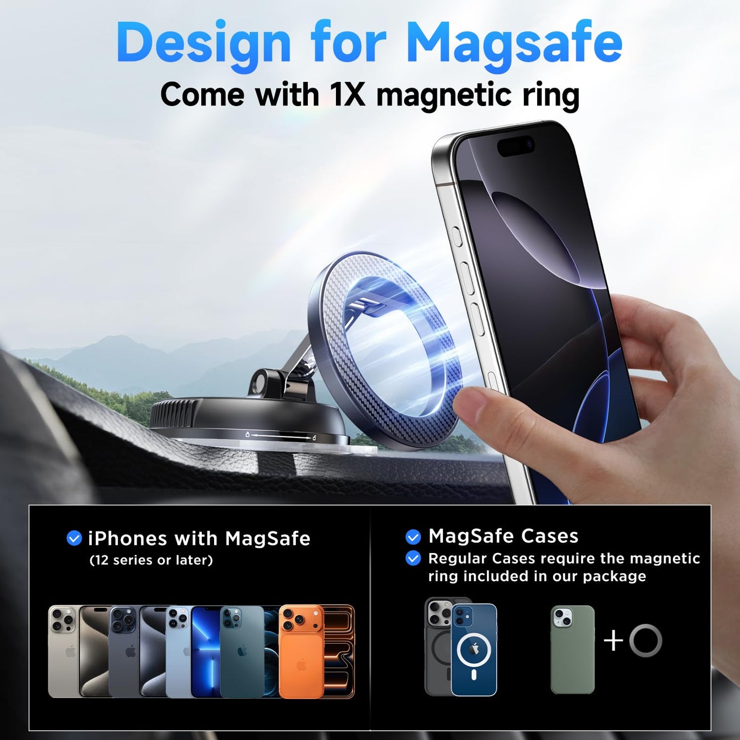 Magnetic Car Phone Mount with Strong Suction Base