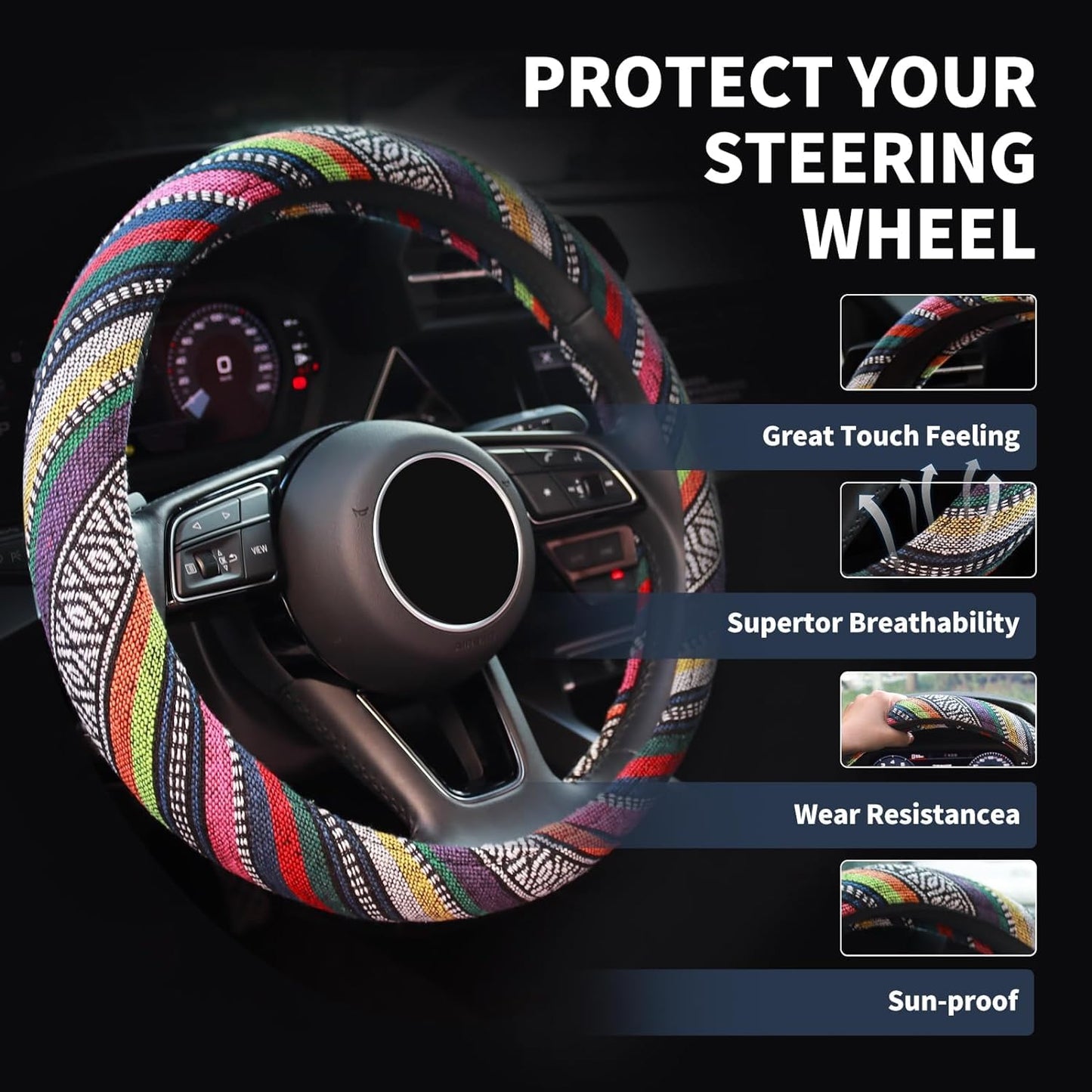 Ethnic Style Steering Wheel & Gear Cover 3-Piece Set