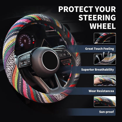 Ethnic Style Steering Wheel & Gear Cover 3-Piece Set